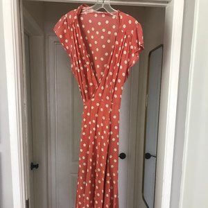 Tularosa Orange Polka-Dot Maxi Wrap Dress